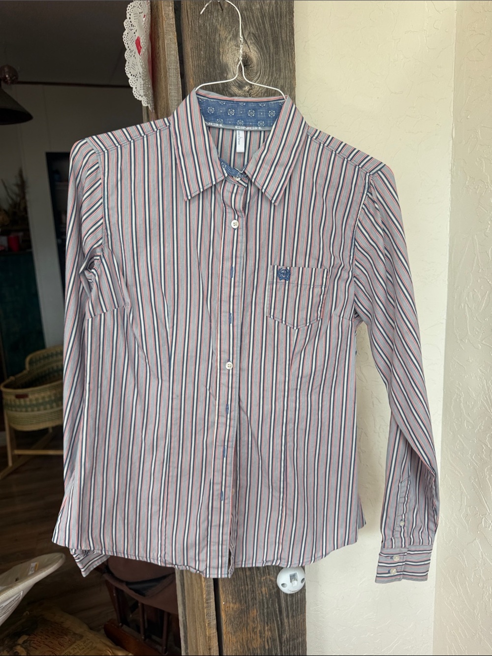 Women’s Red white and blue striped Cinch performance shirt